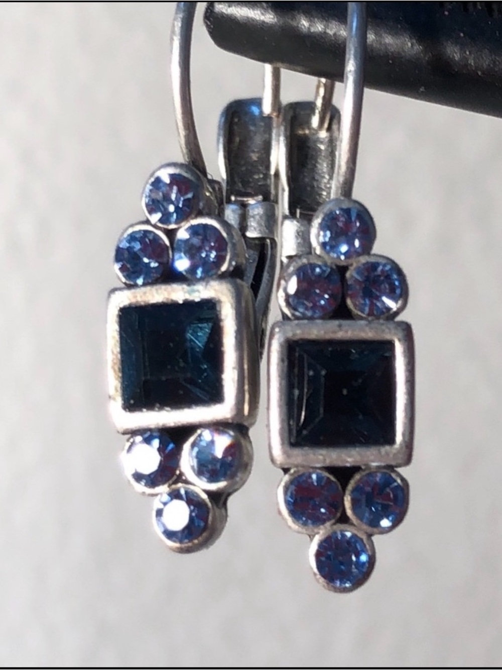VINTAGE Blue and Silver Crystal and Rhinestone pierced Earrings Dainty Elegant